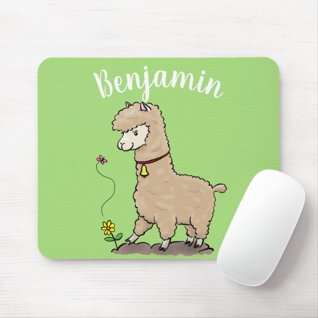 Cute happy alpaca with butterfly cartoon mousepad (Mit Mouse)