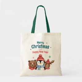Cute Happy Animal Watercolor Christmas Tragetasche