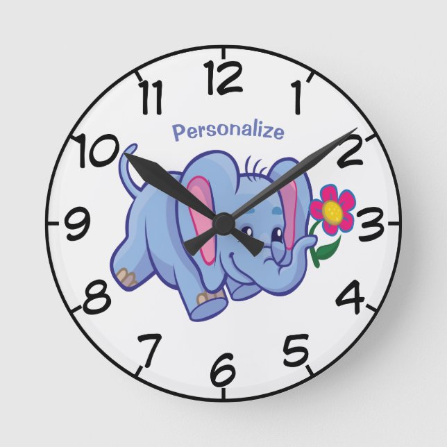 Cute & Happy Baby Elephant Cartoon Personalize Runde Wanduhr (Vorderseite)