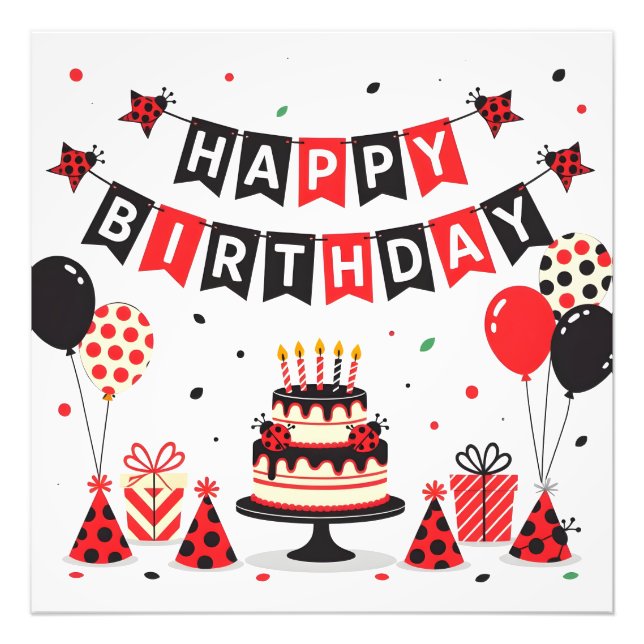 Cute Happy Birthday ladybug theme Fotodruck (Vorne)