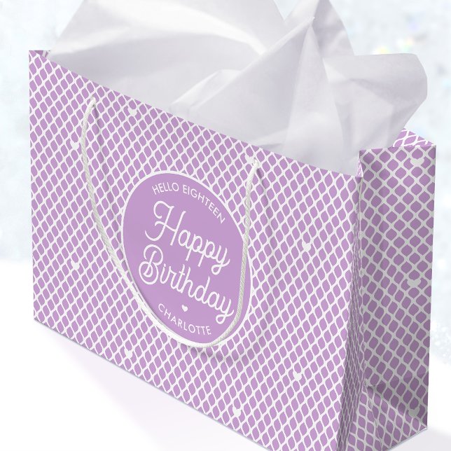 Cute Happy Birthday Name Any Age Pretty Purple Große Geschenktüte (Von Creator hochgeladen)