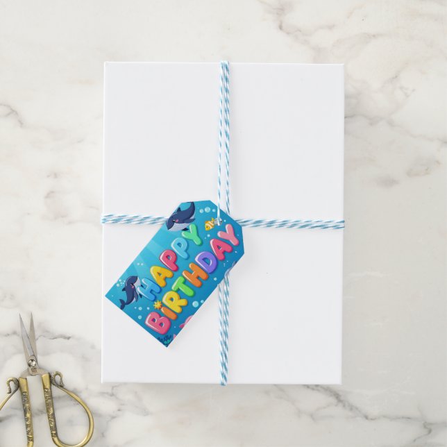 Cute Happy Birthday nautical dolphin Geschenkanhänger (Mit Garn)