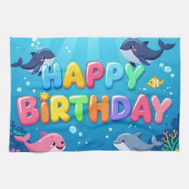 Cute Happy Birthday nautical dolphin Geschirrtuch