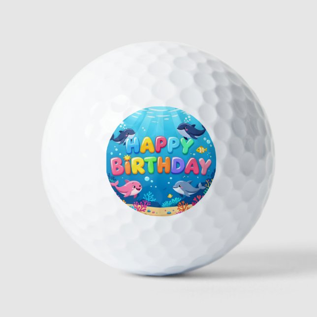 Cute Happy Birthday nautical dolphin Golfball (Vorderseite)