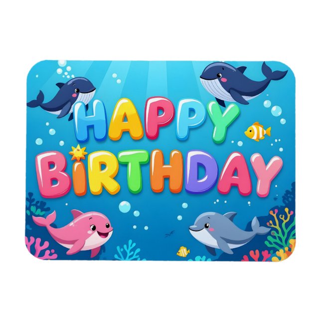 Cute Happy Birthday nautical dolphin Magnet (Horizontal)