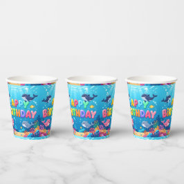 Cute Happy Birthday nautical dolphin Pappbecher