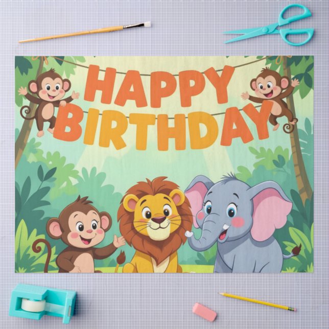 Cute Happy Birthday safari theme Seidenpapier (Basteln)