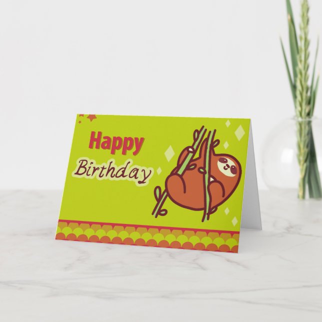 Cute Happy Birthday Sloth Karte (Vorderseite)