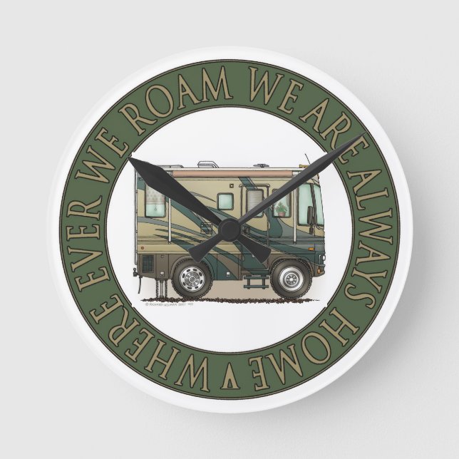 Cute Happy Camper Big RV Coach Motorhome Runde Wanduhr (Vorderseite)