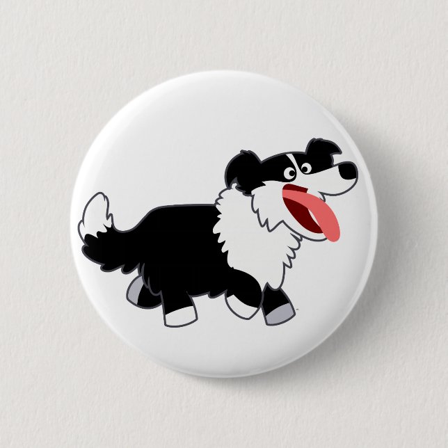 Cute Happy Cartoon Border Collie Button Badge (Vorderseite)