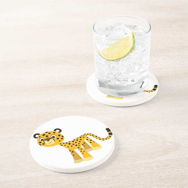 Cute Happy Cartoon Cheetah Coaster Sandstein Untersetzer (Seite)