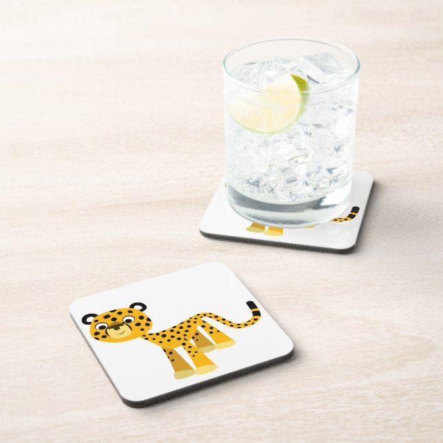 Cute Happy Cartoon Cheetah Coasters Set Untersetzer (Rechte Seite)