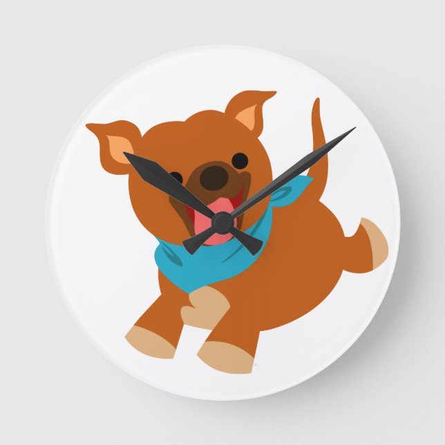 Cute Happy Cartoon Staffie Wall Clock Runde Wanduhr (Vorderseite)