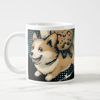 Cute happy corgi puppy milk and cookies Jumbo-Tasse