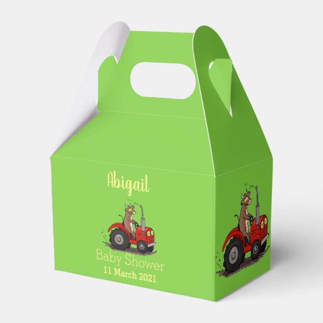 Cute happy cow driving a red tractor cartoon geschenkschachtel (Vorderseite)