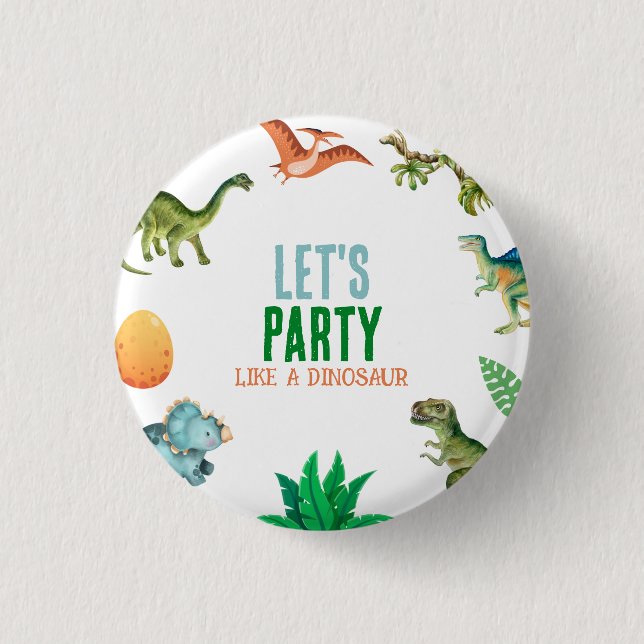 Cute Happy Dinosaur Birthday Party Gift Button (Vorderseite)