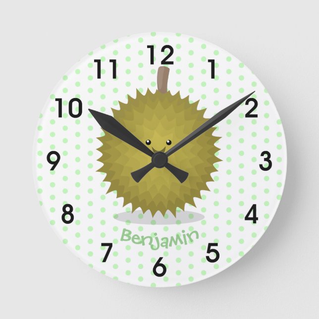 Cute happy durian cartoon illustration runde wanduhr (Vorderseite)