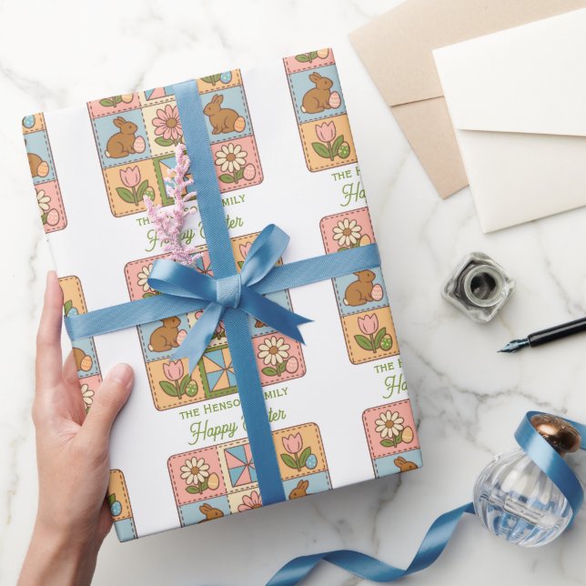 Cute Happy Easter Bunny Quilt Pattern  Geschenkpapier (Schenken)