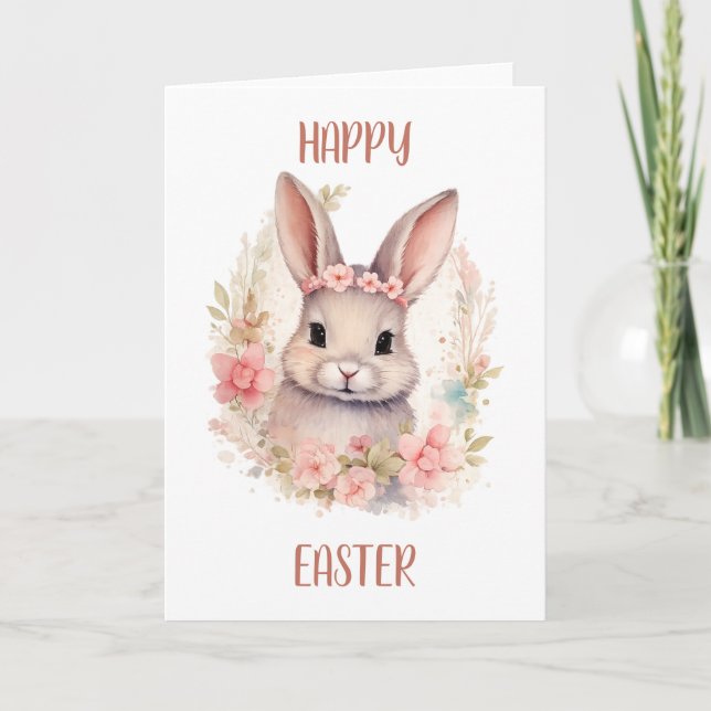 Cute Happy Easter Greeting Card with Bunny  Karte (Vorderseite)