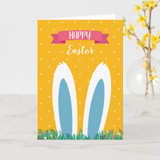 Cute Happy Easter Greeting Card with Bunny  Karte (Gelbe Blume)