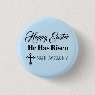 Cute Happy Easter He Has Risen Bible Verse Blue Button