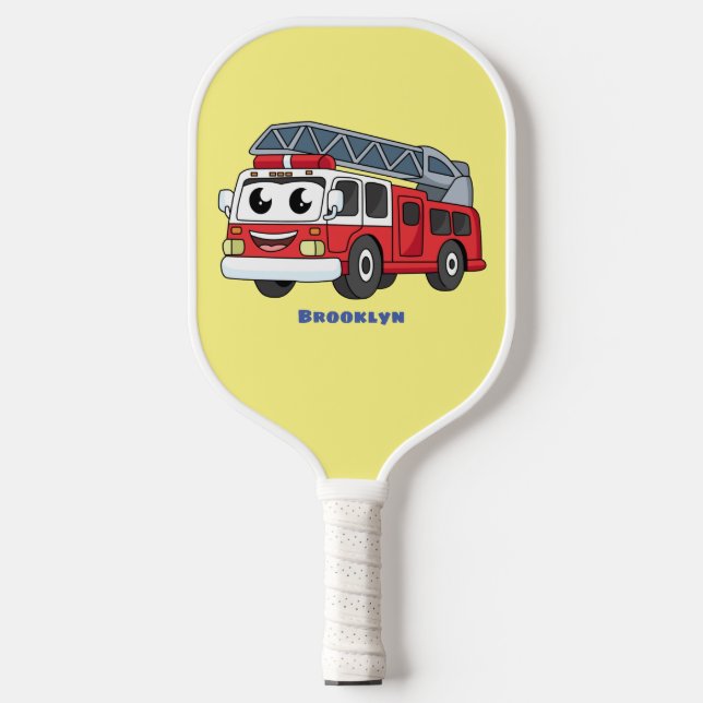 Cute happy fire engine cartoon pickleball schläger (Vorderseite)