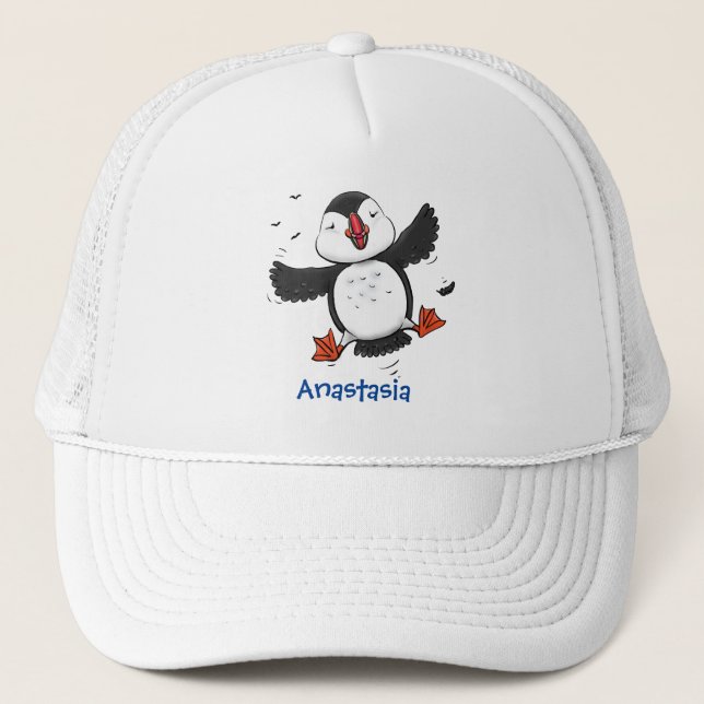 Cute happy flying puffin blue cartoon illustration truckerkappe (Vorderseite)