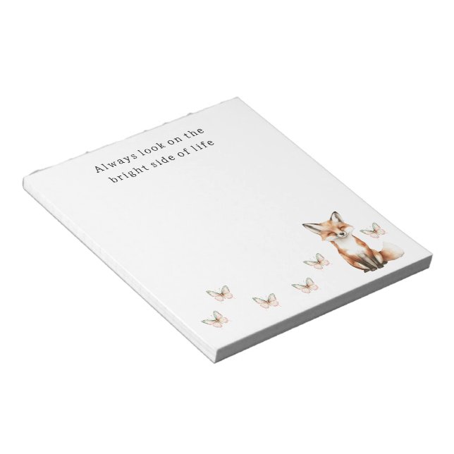 Cute Happy Fox Bright Side Butterflies   Notizblock (angewinkelt)