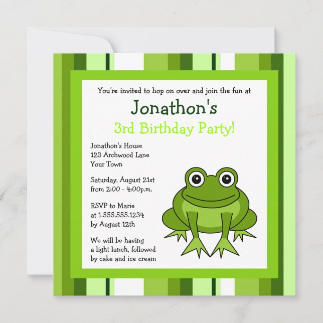 Cute Happy Frog avec des Invitations d'anniversair (Devant)
