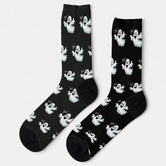 Cute Happy Ghost Black Socken (Linkes Detail)