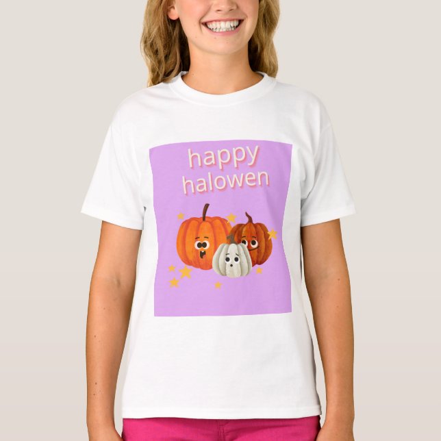Cute Happy Halloween Pumpkin Faces T-Shirt (Devant)