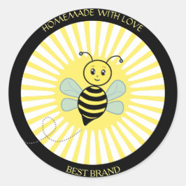 Cute Happy Honeybee Jar Étiquette & Sun Rays fait 