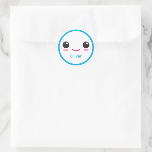 Cute Happy Kawaii Smile Customizable Sticker Blue (Tasche)