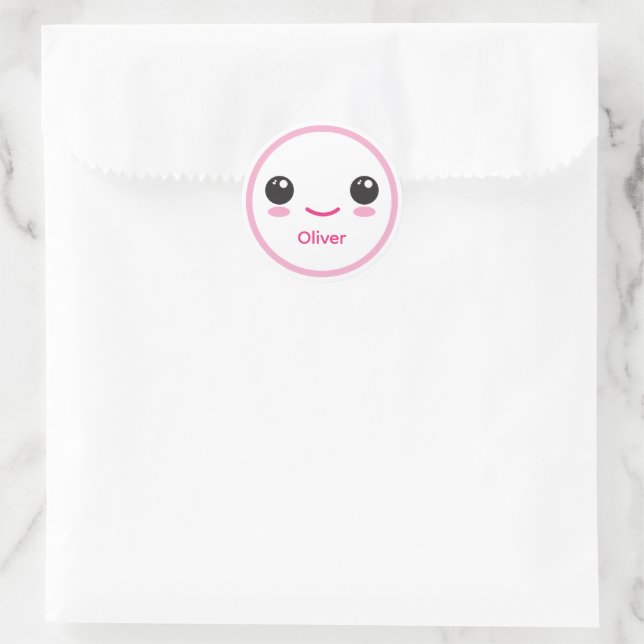 Cute Happy Kawaii Smile Customizable Sticker Pink (Tasche)
