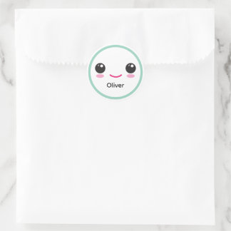 Cute Happy Kawaii Smile Customizable Sticker Teal