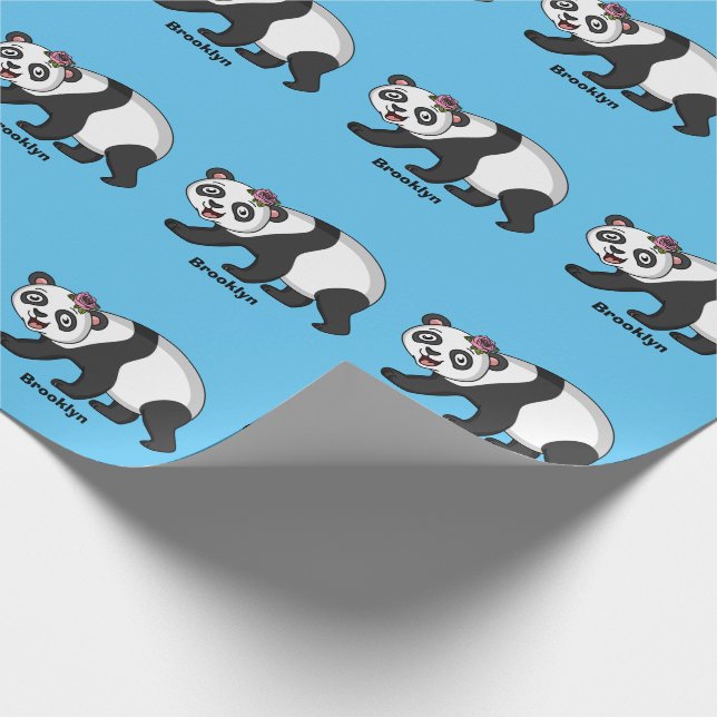 Cute happy panda bear with flower cartoon geschenkpapier (Ecke)