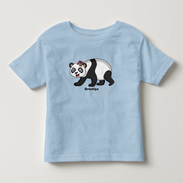 Cute happy panda bear with flower cartoon kleinkind t-shirt (Vorderseite)