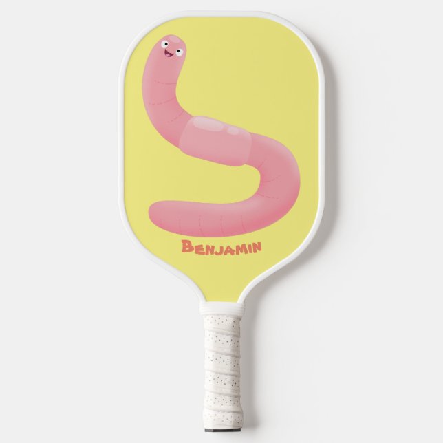 Cute happy pink earthworm cartoon  pickleball schläger (Vorderseite)