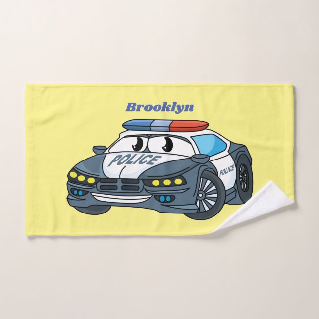 Cute happy police car cartoon illustration (Serviette à main)
