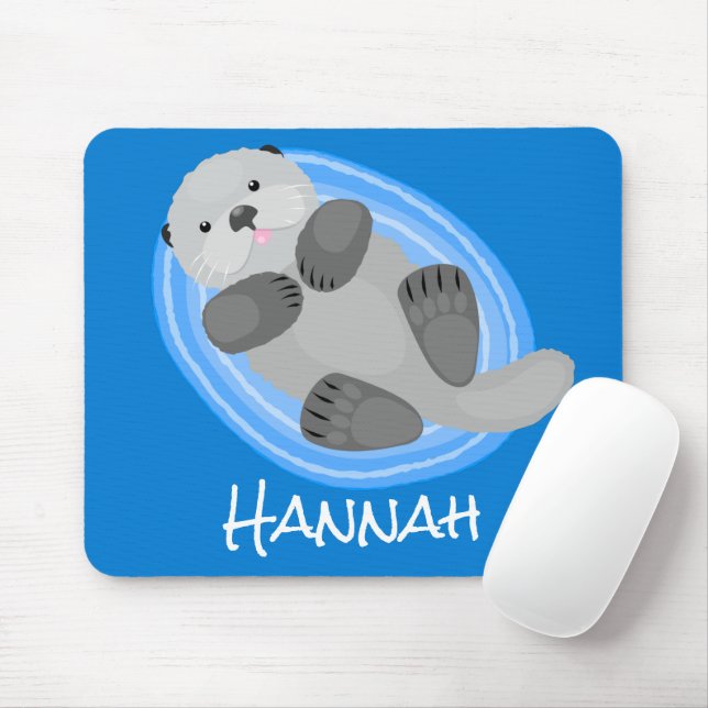 Cute happy sea otter blue cartoon illustration mousepad (Mit Mouse)