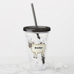 Cute happy sheep cartoon illustration  acryltrinkbecher