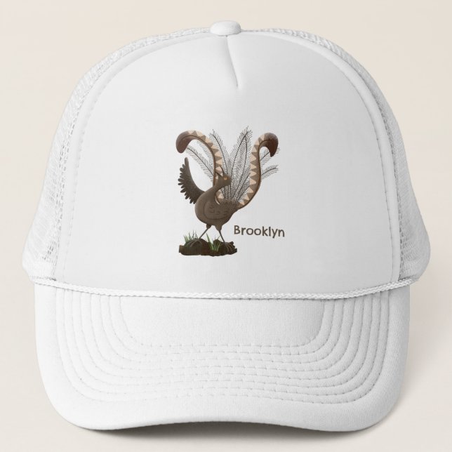 Cute happy superb lyrebird cartoon illustration truckerkappe (Vorderseite)