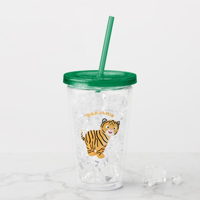 Cute happy tiger cub cartoon acryltrinkbecher (Rückseite Ice)