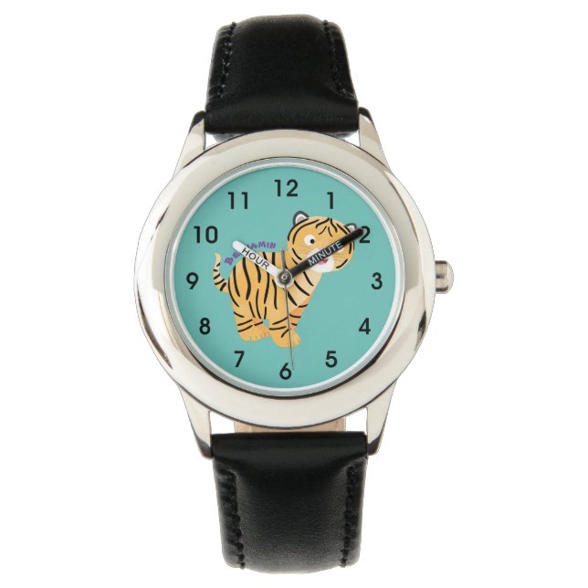 Cute happy tiger cub cartoon armbanduhr (Vorderseite)