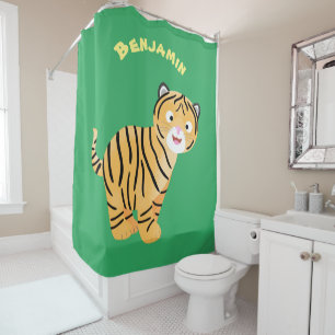 Cute happy tiger cub cartoon duschvorhang