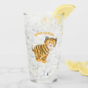 Cute happy tiger cub cartoon glas