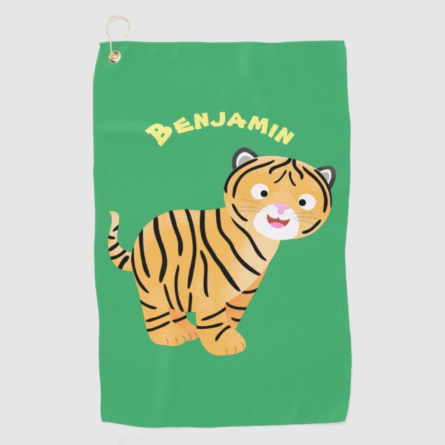 Cute happy tiger cub cartoon golfhandtuch (Vorderseite)