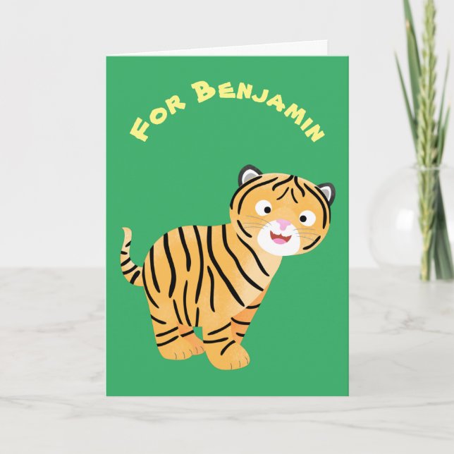 Cute happy tiger cub cartoon karte (Vorderseite)