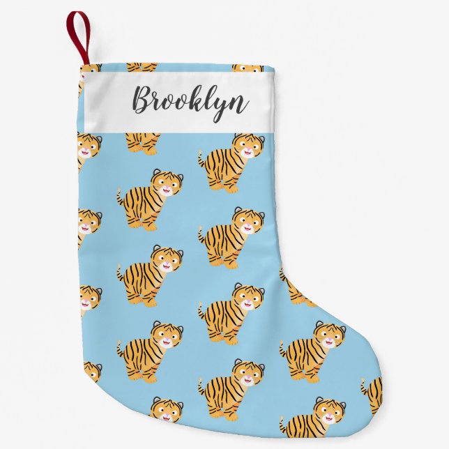 Cute happy tiger cub cartoon kleiner weihnachtsstrumpf (Vorderseite)