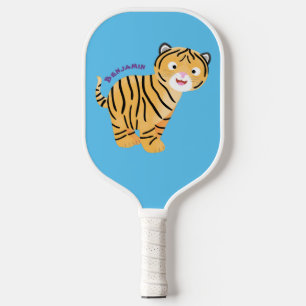 Cute happy tiger cub cartoon pickleball schläger